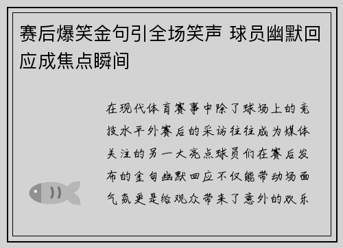 赛后爆笑金句引全场笑声 球员幽默回应成焦点瞬间
